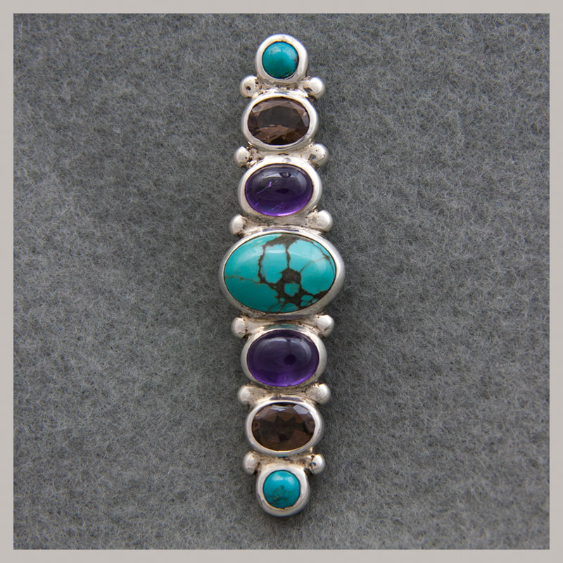 Turquoise / Amethyst / Smokey Quartz Pin