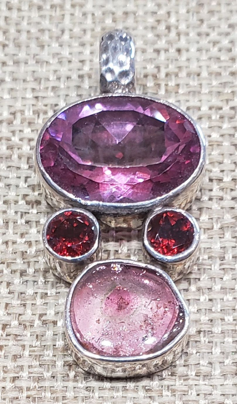 Pink Topaz / Garnet / Pink Tourmaline Pendant