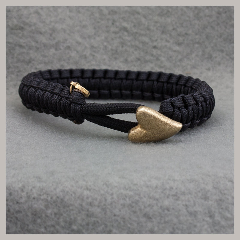 Parachute Cord Bracelet - Black w/ Gold Heart