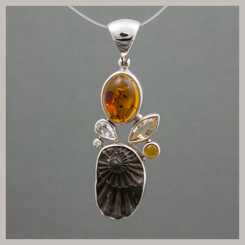 Amber / Ammonite Pendant